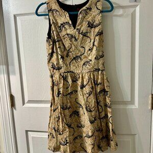 Dinosaur Fossil Print Fit & Flare Dress – Size L – Made in USA by Folter